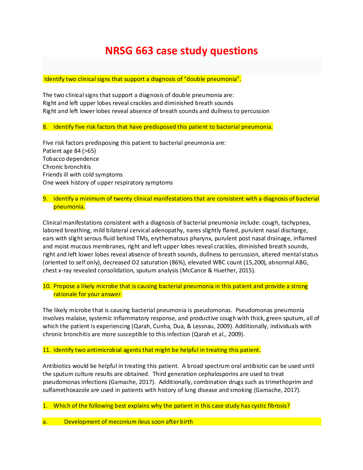 Preview of NRSG 663 Case Study Questions And Answers